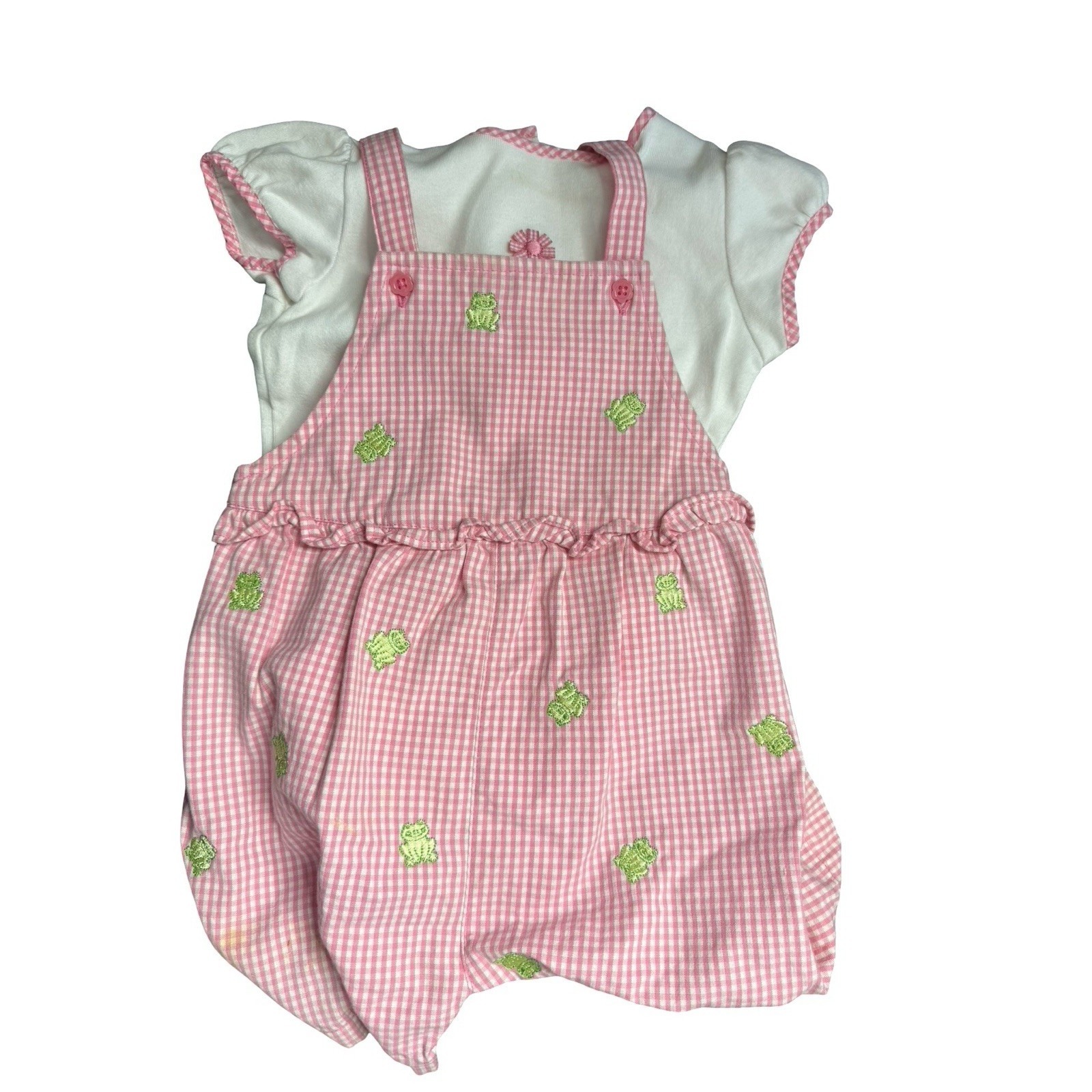 Vintage Gymbore 12-18-24 Pink Body Suit Overall/Romper Set One Piece Frog